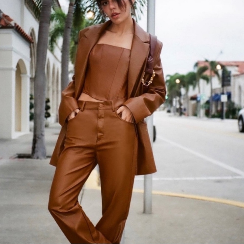 ZARA BALMAIN STYLE OVERSIZED LEATHER BROWN